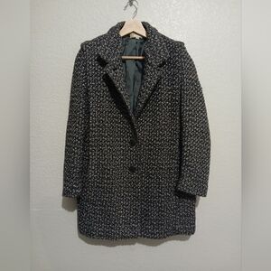 Wool Blend Tweed Black Pink White Purple Coat Size 6/7 Peacoat Trench Over Coat